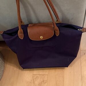 Longchamp Purple Tote with Tan Handles